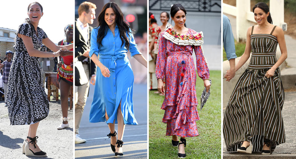 Meghan Markle has worn her Castaner wedges a number of times over the past year [Photo: Getty]