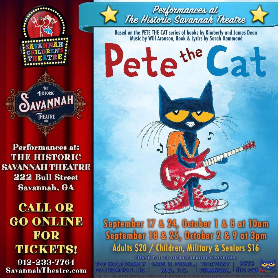 Beginning Sept. 17, the Savannah Children's Theatre is bringing “Pete the Cat the Musical!” and his gang of friends to the stage in collaboration with The Historic Savannah Theatre, in downtown.