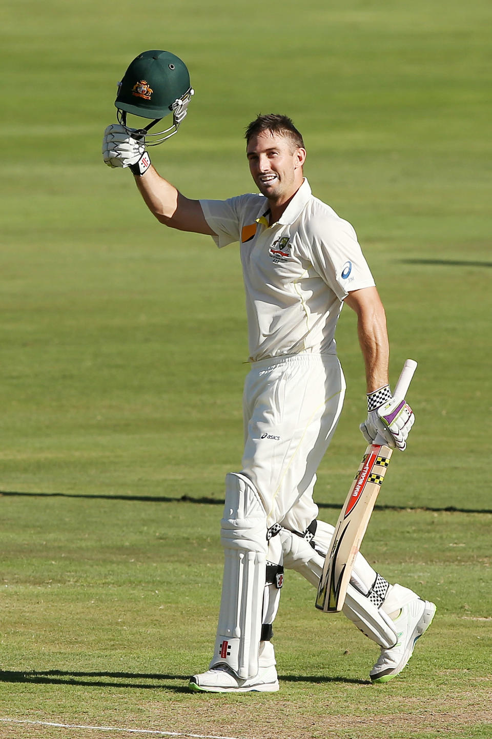 Shaun Marsh of Australia celebrates reaching 100 runs during day one of the First Test match between South Africa and Australia on February 12, 2014 in Centurion, South Africa. (Photo by Morne de Klerk/Getty Images)