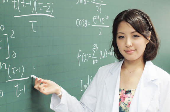 Mariko Uchida, a mathematician, represents one of six contestants in the Miss Rikei Contest.