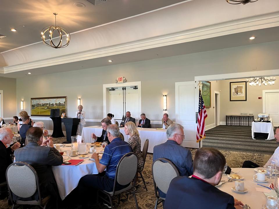 About 50 people gathered Thursday to listen to the four Volusia County Council at-large candidates answer questions about everything from affordable housing to congested roads. The luncheon event at the LPGA International Country Club was hosted by the Tiger Bay Club of Volusia County. (Eileen Zaffiro-Kean/News-Journal)