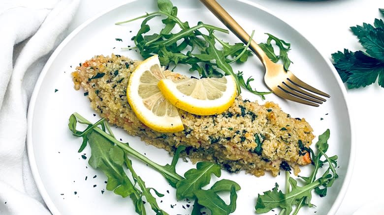 parmesan crusted salmon on plate