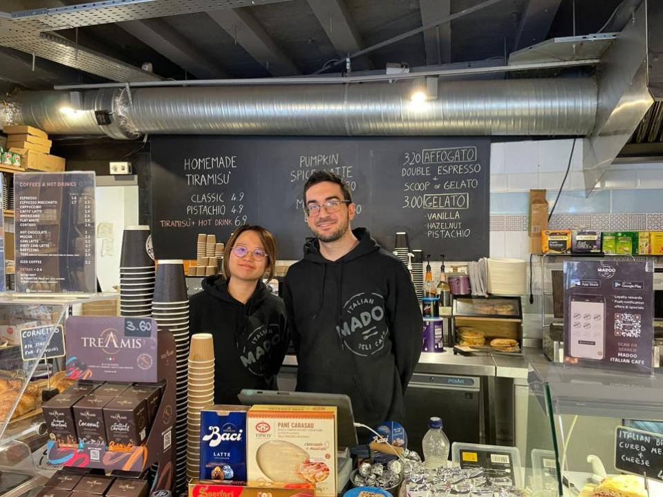 Reading Chronicle: Angelo Mignemi, the founder of Madoo Italian Deli Café, with barista Jessie during a busy Wednesday service in Reading.