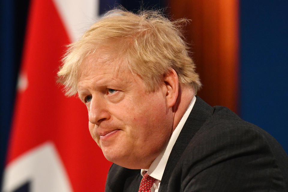 Prime Minister Boris Johnson speaks during the opening session of the virtual global Leaders Summit on Climate from the Downing Street Briefing Room in central London. Picture date: Thursday April 22, 2021.