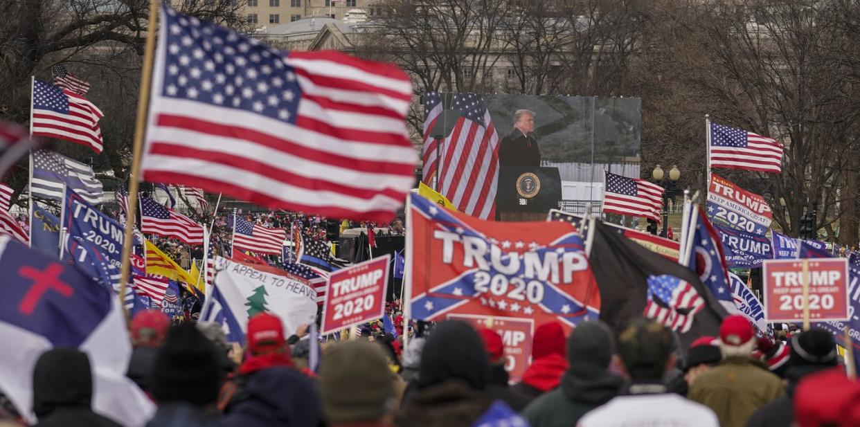 <span class="caption">Before hundreds of angry Trump supporters stormed the Capitol, thousands took part in a nearby rally. </span> <span class="attribution"><a class="link " href="https://newsroom.ap.org/detail/Electoral%20College%20Protests/25a0d0d5378745d3829599245345774f" rel="nofollow noopener" target="_blank" data-ylk="slk:AP Photo/Carolyn Kaster;elm:context_link;itc:0;sec:content-canvas">AP Photo/Carolyn Kaster</a></span>