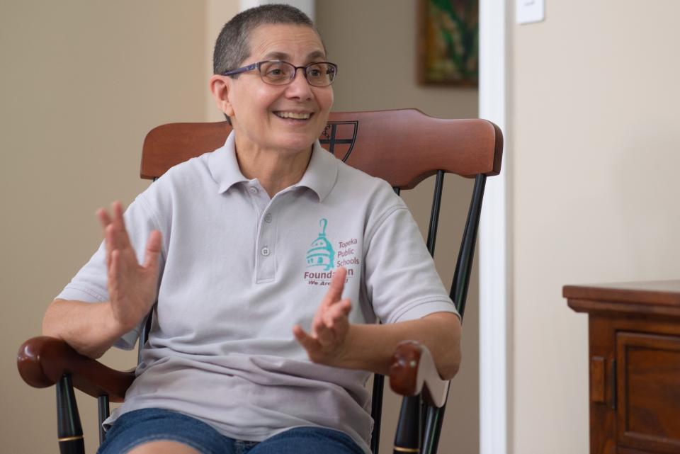 Ethel Edwards talks about her years of education advocacy from her home Wednesday afternoon.