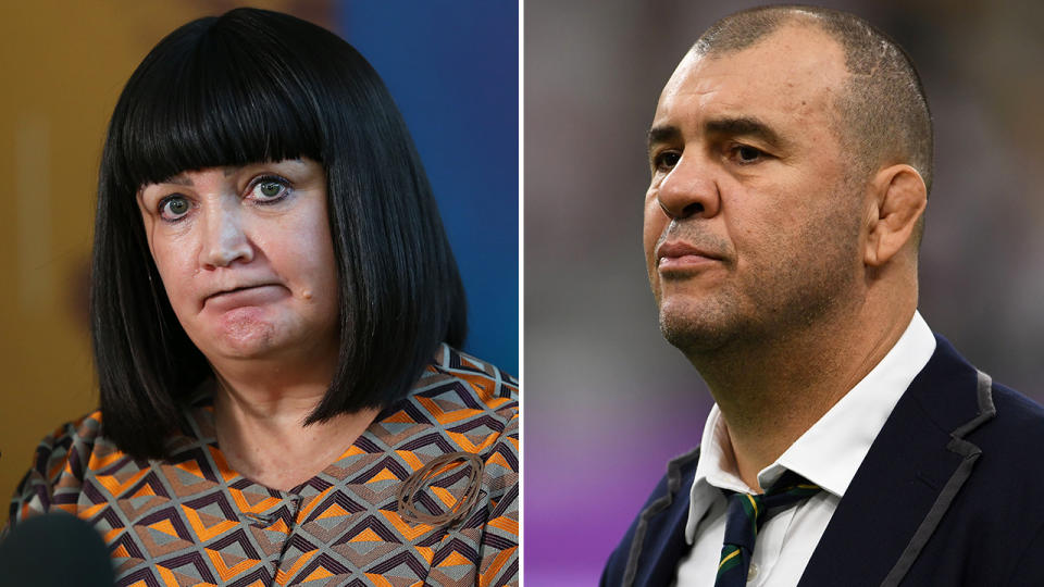 Rugby Australia boss Raelene Castle has taken a subtle swipe at former Wallabies coach Michael Cheika, who offered a parting shot after stepping down from his role over the weekend. Pictures: Getty Images