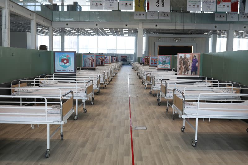 A view of beds at a shopping mall, one of Iran's largest, which has been turned into a centre to receive patients suffering from the coronavirus disease (COVID-19), in Tehran