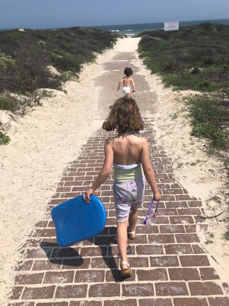 The author's son and daughter at the beach in April 2020. (Photo: Courtesy of Sarah McClung)