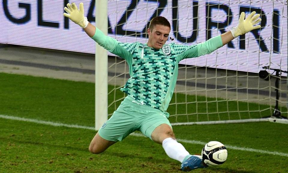 Jack Butland makes a save on his debut at the Wankdorf Stadium in Bern