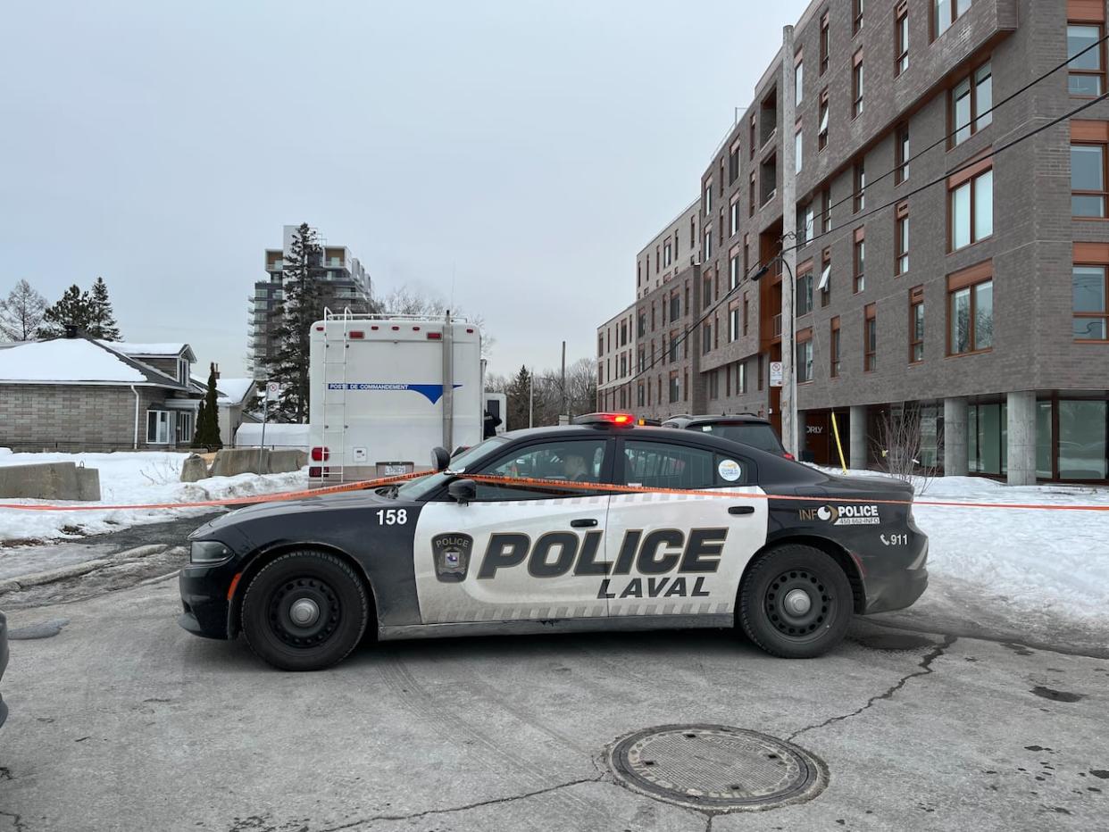 Laval police spokesperson Erika Landry said officers went to the apartment building to conduct a wellness check.  (Paula Dayan-Perez/CBC  - image credit)