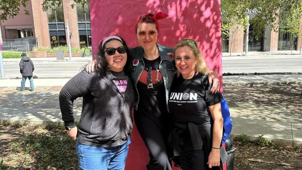 From left to right: Allie Perez, of Texas Women in Trades; Blythe Zemel, founder of Girl with Grit; and Ginny Stogner McDavid, president of the Harris County AFL-CIO, at the second annual Women In Construction parade and rally on March 9, 2024, in downtown San Antonio. - Courtesy Allie Perez