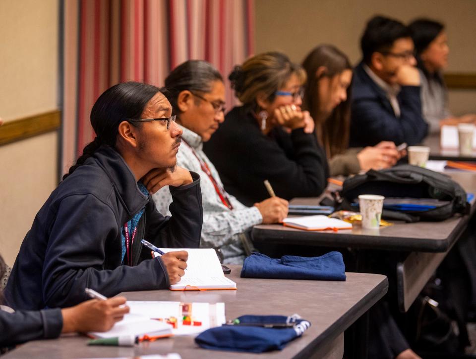 Vernon Tenorio listens to a presentation at a conference sponsored by The Language Conservancy, a Bloomington-based nonprofit, held last week at Indiana University.