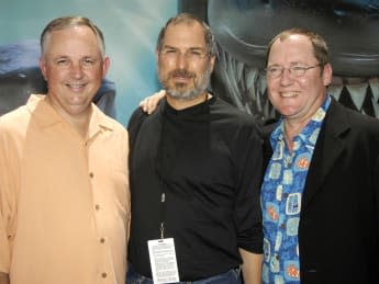 LOS ANGELES, CA - MAY 18:  (L-R) Disney Executive Dick Cook, CEO of Apple Steve Jacobs and producer John Lasseter arrive at the premiere of 'Finding Nemo' at the El Capitan theatre on May 18, 2003 in Hollywood, California.  (Photo by Dan Steinberg/Getty Images)