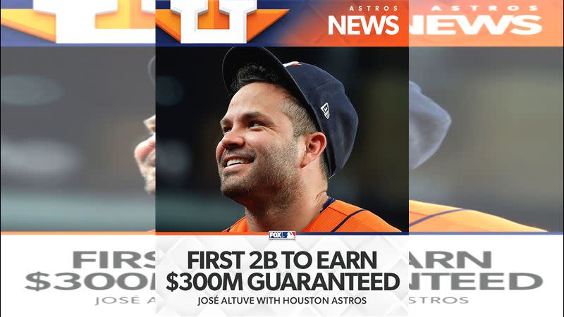 「阿土伯」奧圖維（Jose Altuve）生涯賺進3億美金，成為大聯盟二壘手第1人。（圖／翻攝自FOX Sports: MLB推特）