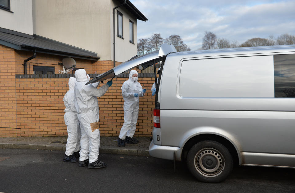 Forensic officers attend to a property in Lanehead Road, Stoke-on-Trent that is linked to London Bridge terrorist attacker Usman Khan.