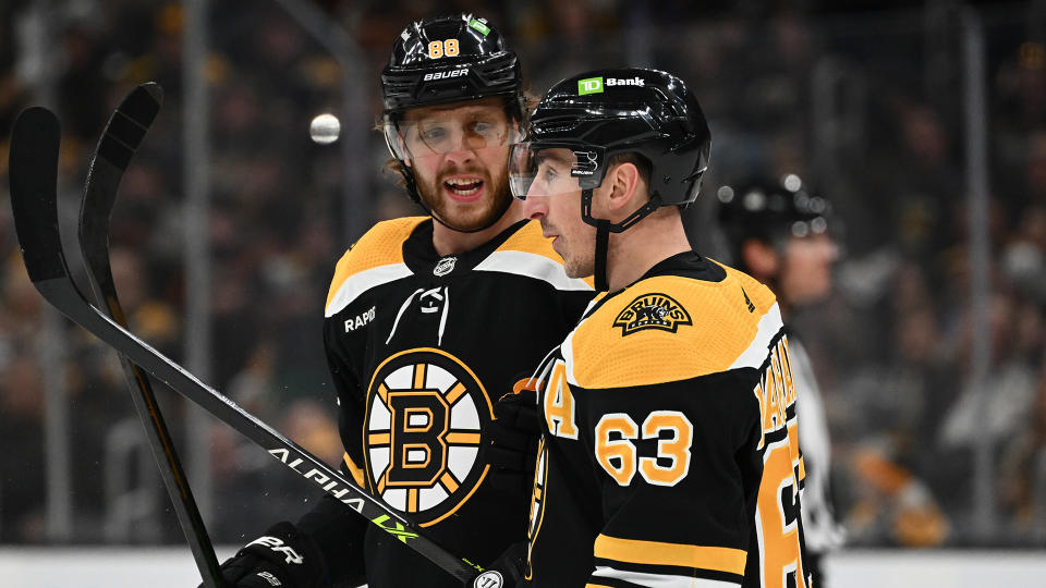 The Bruins are built around star forwards David Pastrnak and Brad Marchand. (Photo by Brian Fluharty/Getty Images)