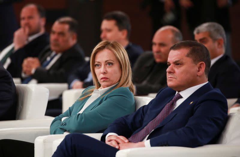 Italian Prime Minister Giorgia Meloni and the head of Libya's Government of National Unity, Abdulhamid al-Dbeibah attend a joint news conference in Tripoli