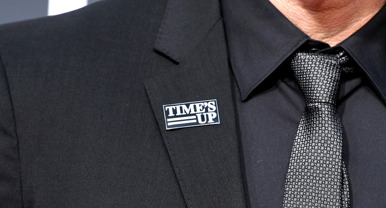 Several celebrities wore a Time’s Up pin at the Golden Globes on Sunday. (Photo: Steve Granitz/WireImage)