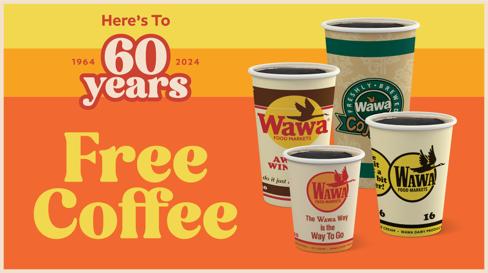 In honor of the company's 60th anniversary, customers can get a free hot coffee of any size, all day, at all Wawa stores across the country on Tuesday, April 16.