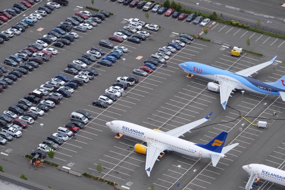 SEATTLE, WA - JUNE 27: Boeing 737 MAX airplanes are stored on employee parking lots near Boeing Field, on June 27, 2019 in Seattle, Washington. After a pair of crashes, the 737 MAX has been grounded by the FAA and other aviation agencies since March, 13, 2019. The FAA has reportedly found a new potential flaw in the Boeing 737 Max software update that was designed to improve safety. (Photo by Stephen Brashear/Getty Images)