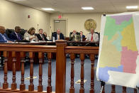 FILE - An Alabama Senate committee discusses a proposal to draw new congressional district lines on July 20, 2023, in Montgomery, Ala. The Supreme Court’s decision last June siding with Black voters on a redistricting case in Alabama gave Democrats and voting rights activists a surprise opportunity ahead of the 2024 elections to have congressional maps redrawn in a handful of states. Fast forward three months and maps in Alabama and other states that could produce more districts represented by Black lawmakers still don’t exist. (AP Photo/Kim Chandler, File)