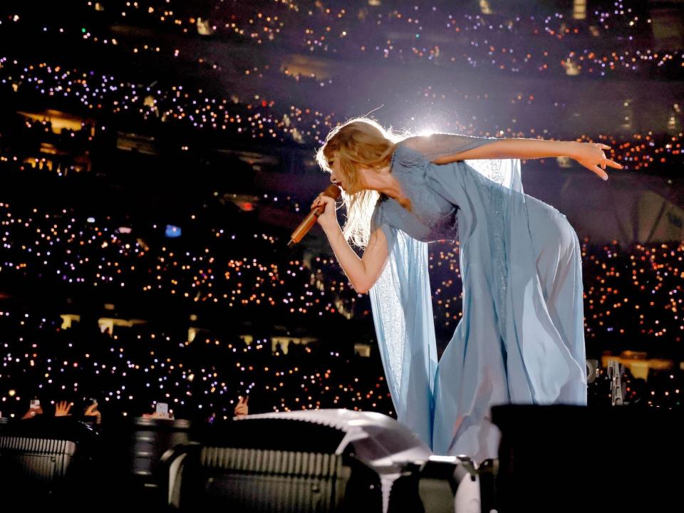 Taylor Swift performs at the Eras Tour in Los Angeles, California, on August 9, 2023.