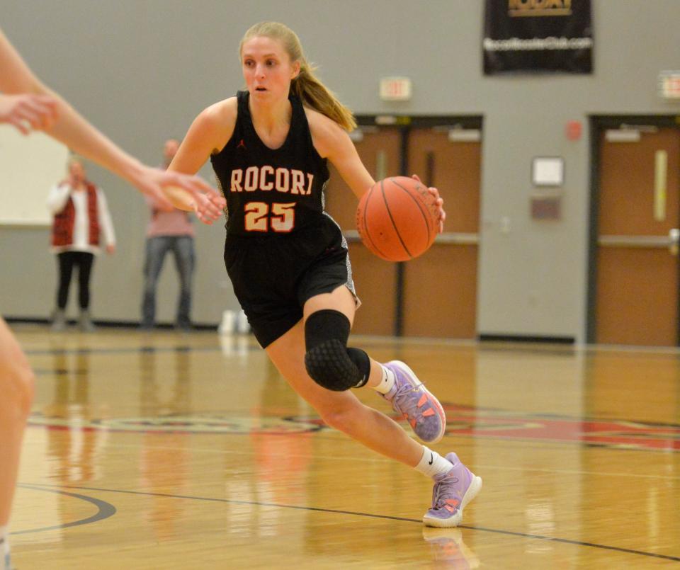 ROCORI's Ashley Libbesmeier cuts to the basket as ROCORI battles Sartell at ROCORI High School on Tuesday, Jan. 25, 2022. 