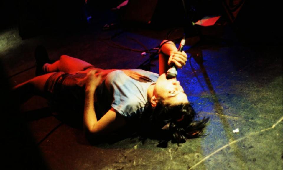 Kathleen Hanna performing with Bikini Kill at the Las Palmas theatre, Los Angeles, 1994.