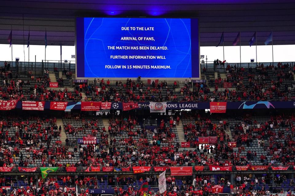 Fans inside the stadium were initially told kick-off was delayed due to the late arrival of fans (Adam Davy/PA) (PA Wire)