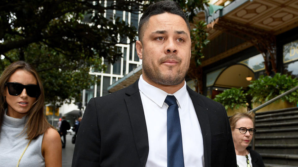 Pictured here, Jarryd Hayne outside the Downing Centre court in Sydney.