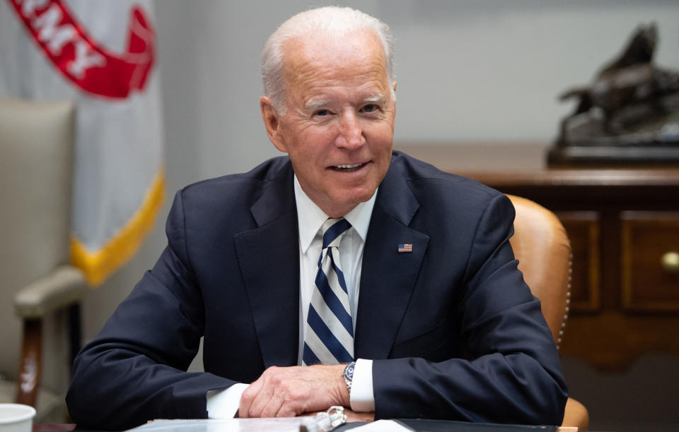 US President Joe Biden speaks during a meeting with governors and mayors about the administrations infrastructure bill, at the White House in Washington, DC, July 14, 2021. (Photo by SAUL LOEB / AFP) (Photo by SAUL LOEB/AFP via Getty Images)