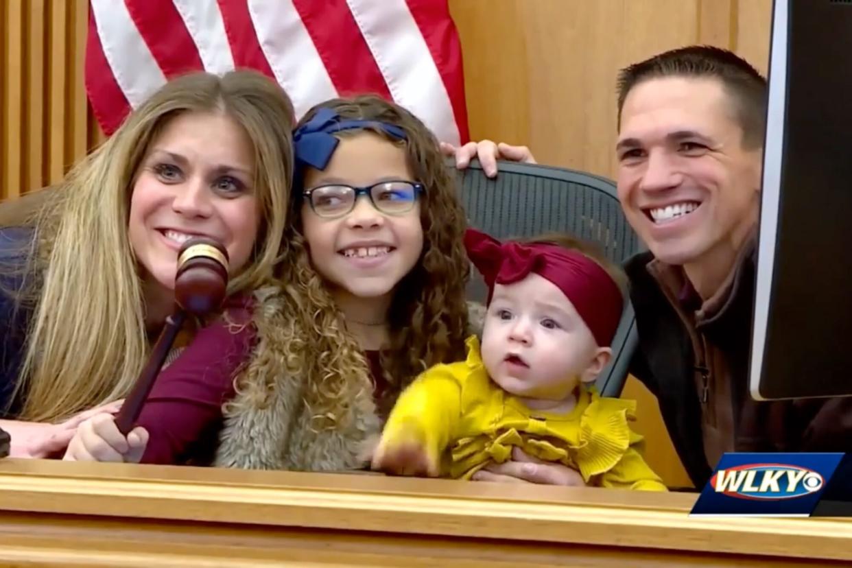 Indiana police officer and wife adopt baby months after she was left in baby box. https://www.wlky.com/article/indiana-police-family-adoption-baby-box-surrendered/42030936. Credit: WLKY