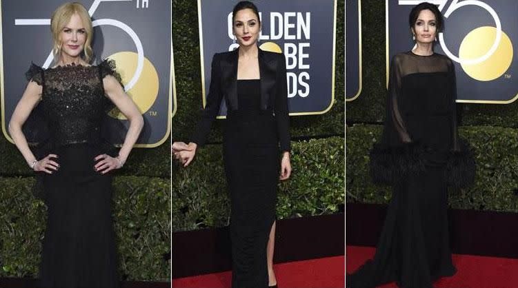 The Golden Globes blackout. Stars such as Nicole Kidman, Gal Gadot and Angelian Jolie all wore black. Source: Getty