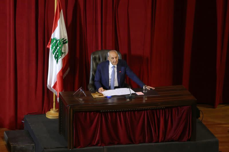 Lebanese Parliament Speaker Berri heads a parliamentary session at UNESCO Palace in Beirut