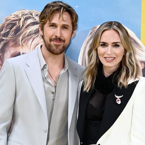 <p>Gareth Cattermole/Getty</p> Ryan Gosling and Emily Blunt on April 22