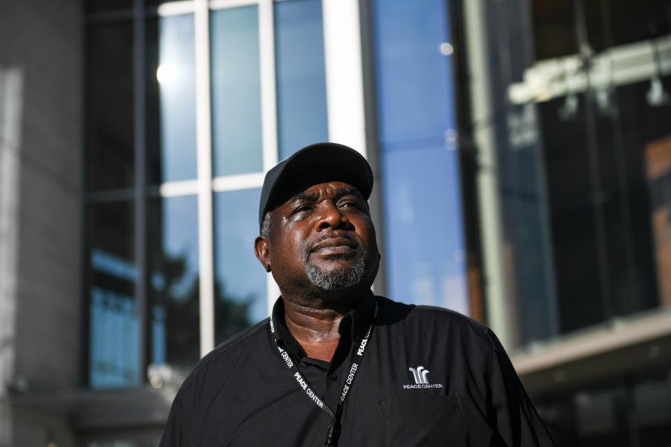 Henry Thomas begins his shift at the Peace Center in Greenville, S.C., on Tuesday, Aug. 8, 2023. Thomas was hired despite his criminal record, a hurdle for many formerly incarcerated people.