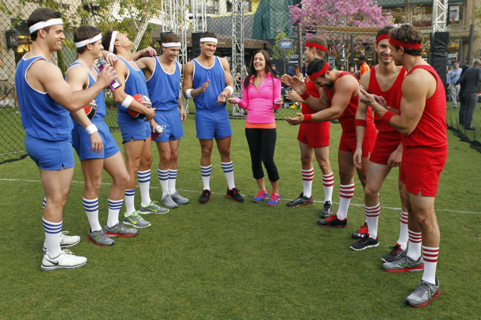 "Episode 903" - Desiree pulls out all the stops and brings in the pros from the National Dodgeball League to teach the guys how to take their game to the next level. After a spirited practice session, the blue team of bachelors takes on the red team at the Americana in Los Angeles. The clash of titans ends up in an enormous heap, sending one person to the ER with a broken bone. How will this affect that night's after-party? Chris sweeps Desiree off her feet and sparks begin to fly. The two escape for a private concert under the stars by soul/pop/gospel singer Kate Earl, on "The Bachelorette."