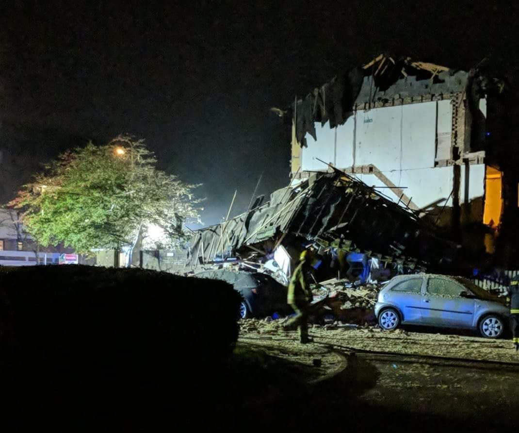 The scene in Launcelot Close, Andover, where the body of a man has been found after an explosion caused a building to collapse this morning (PA Images)