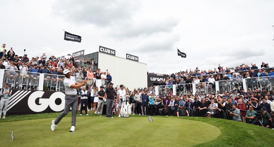 Dustin Johnson tees off at Centurion Club (Getty Images)