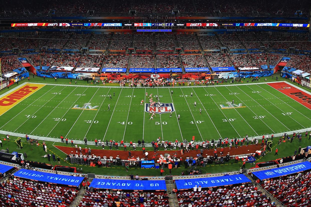 The Raymond James Stadium is just one-third full with fans socially distanced to stop the spread of Covid-19 (Getty Images)