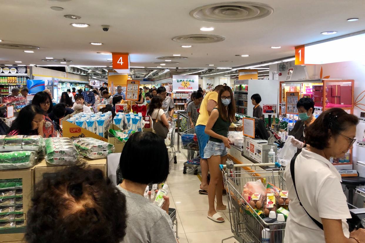 Customers at NTUC FairPrice Finest at Clementi Mall on 17 March 2020. (PHOTO: Dhany Osman/Yahoo News Singapore)