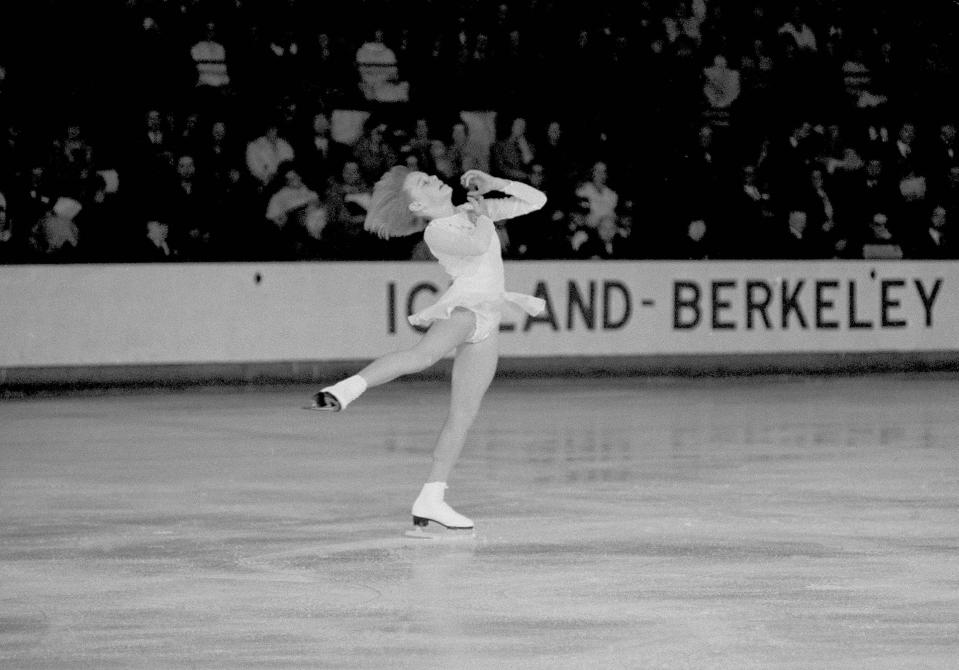 Janet Lynn, 12-year-old skater from Rockford, Ill., spins during her free style program in Berkeley, Calif., Jan. 31, 1966. Lynn won the U.S. National Figure Skating junior ladies title in 1966. Lynn, now 70, is making a rare return visit to Rockford June 10 at Midway Village.