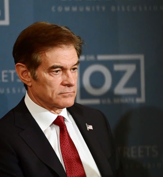 PHOTO: Republican Senate candidate Dr. Mehmet Oz hosts a safer streets community discussion at Galdos Catering and Entertainment on Oct. 13, 2022 in Philadelphia. (Mark Makela/Getty Images FILE)