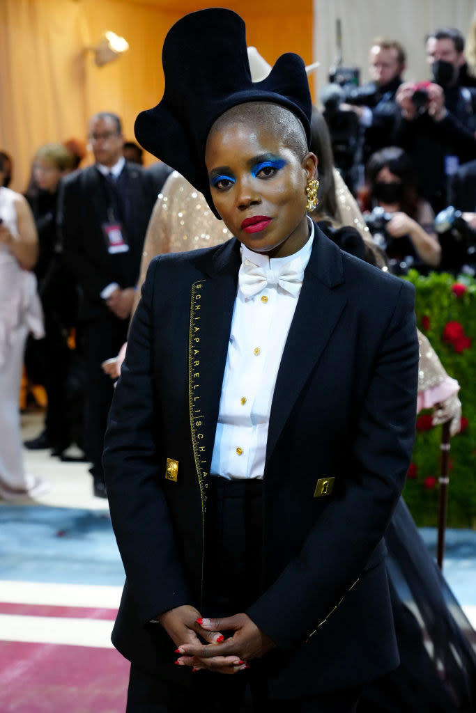 A closeup of Janicza Bravo from the waist up