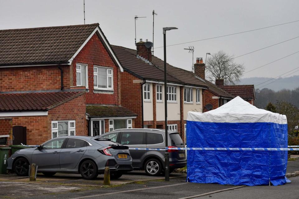 The scene in Duffield after two people were found dead in a house (PA)