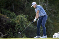 Mackenzie Hughes, of Canada, hits off the second fairway during the final round of the RSM Classic golf tournament, Sunday, Nov. 21, 2021, in St. Simons Island, Ga. (AP Photo/Stephen B. Morton)