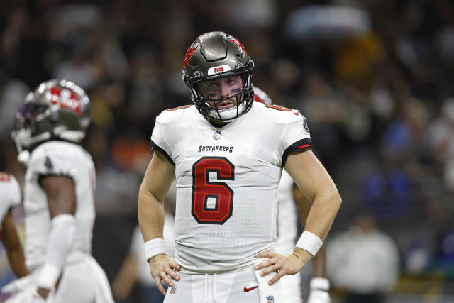 Bucs QB Baker Mayfield 'sore' from knee injury, but says he'll be available for 'TNF' game vs. Bills - Yahoo Sports