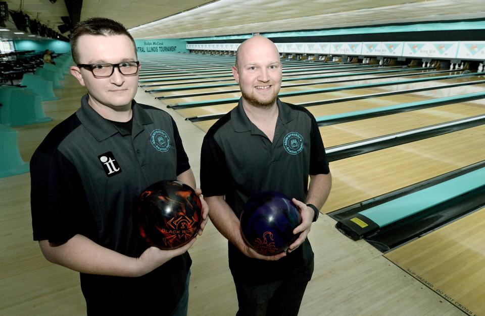 Collin Howe, left, and Tyler Vocks at King Pin Lanes Monday, April 22, 2024.