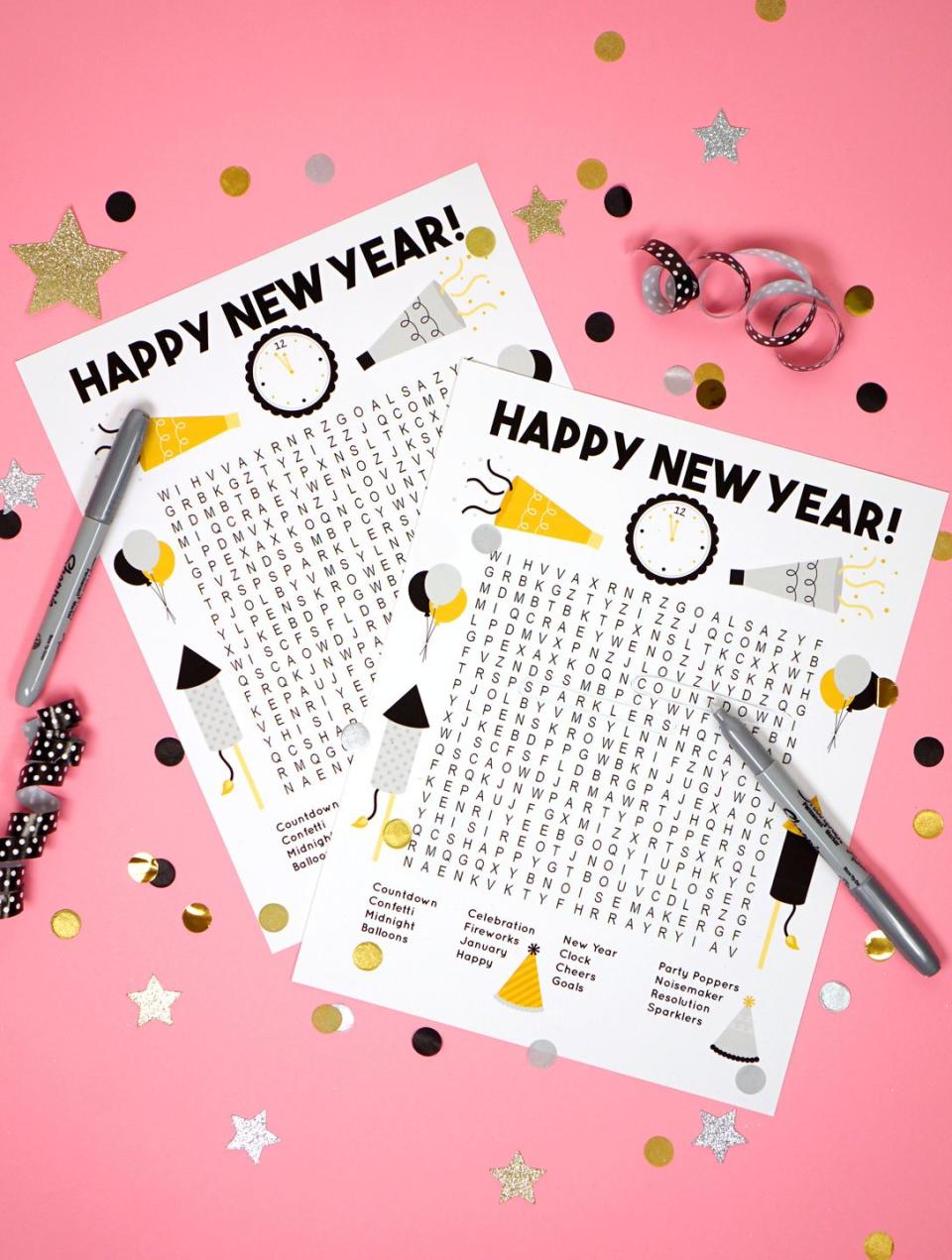 <p>Get the kiddos in on the holiday fun with this New Year's printable word search. Just print as many as you need and let them seek and find 16 words and phrases related to the holiday.</p><p><em><a href="https://www.happinessishomemade.net/new-years-word-search-printable/" rel="nofollow noopener" target="_blank" data-ylk="slk:Get the printable at Happiness Is Homemade»;elm:context_link;itc:0;sec:content-canvas" class="link ">Get the printable at Happiness Is Homemade»</a></em><br></p>